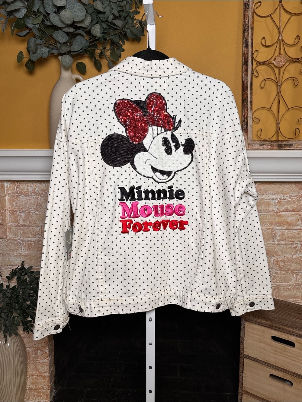 Disney Minnie Mouse Forever Embellished Polka Dot Jacket Large NWT C172